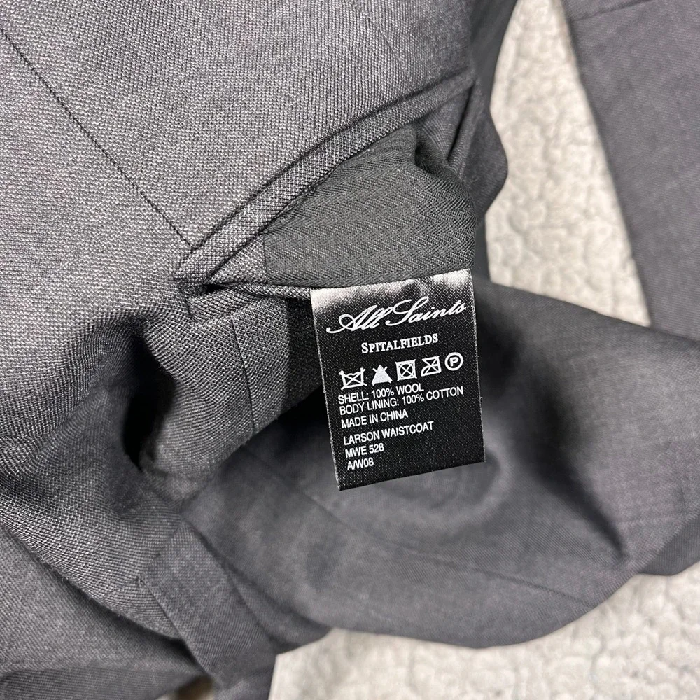 All Saints Wool Suit Vest Larson Waistcoat‎ Mens 40 Charcoal Grey MWE528 NWT